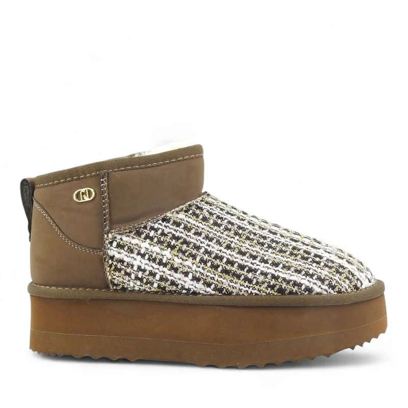 Stivaletti Donna Platform Imbottiti LIU JO Jane 01 in Suede e Tessuto Boucle Marrone