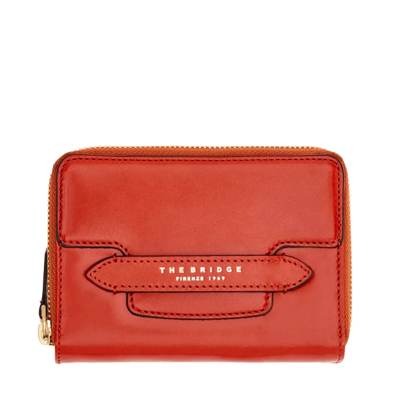 Portafoglio Donna Piccolo Zip Around THE BRIDGE linea Lucrezia in Pelle Rosso Ciliegia