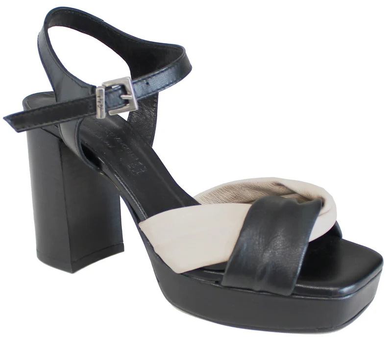 |SANDALO DONNA TACCO LARGO PELLE NERA|