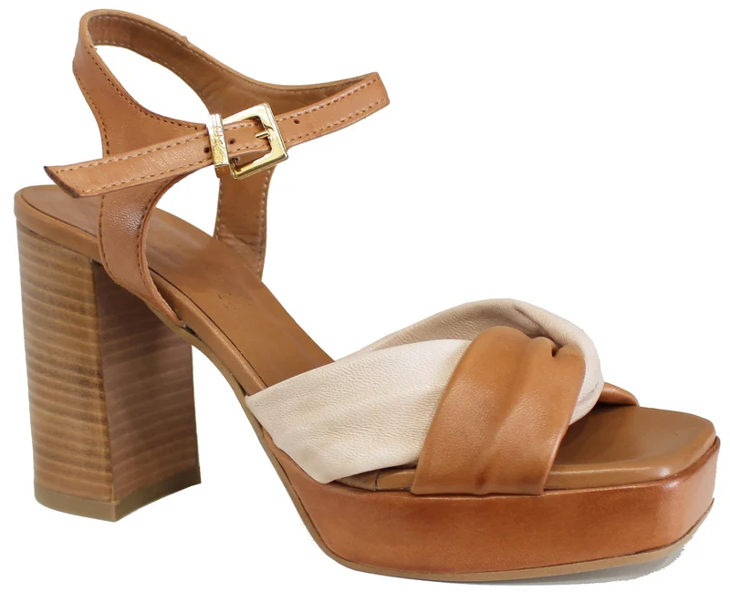 |SANDALO DONNA TACCO LARGO PELLE CUOIO|