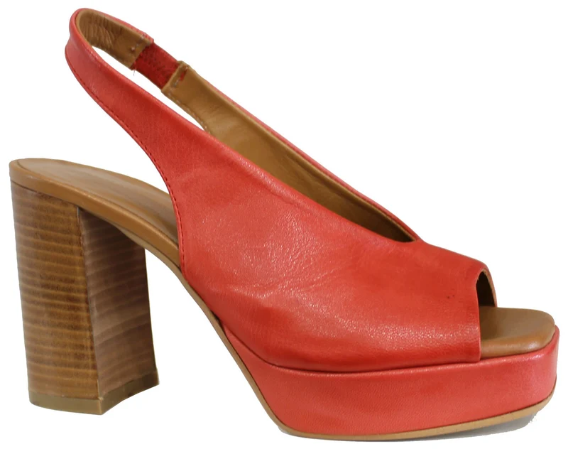 |MULES DONNA TACCO ALTO PELLE ROSSO CORALLO|