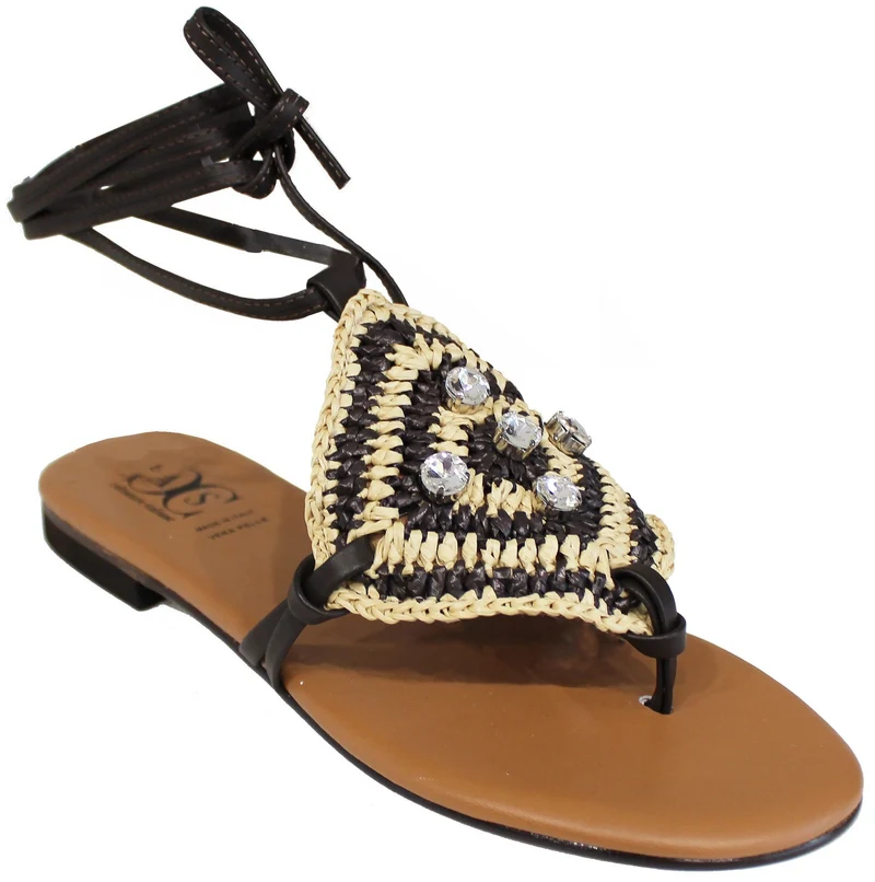 |SANDALO ALLA SCHIAVA ROMBO PELLE MARRONE|