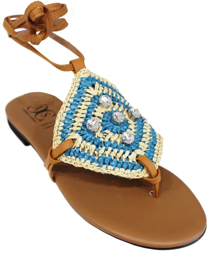 |SANDALO ALLA SCHIAVA ROMBO PELLE CELESTE|