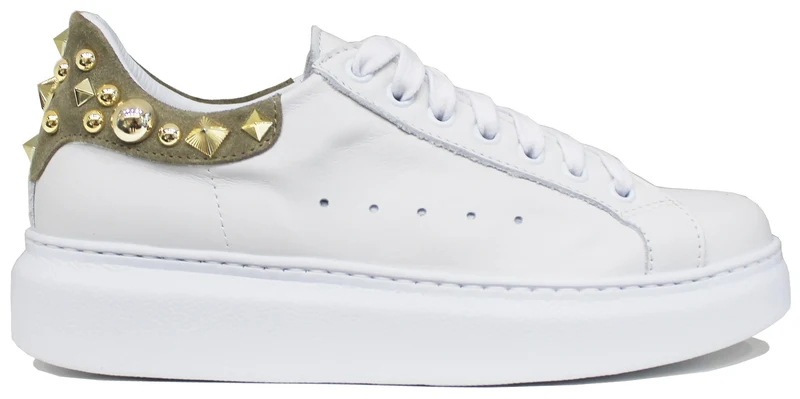 |SNEAKER DONNA MIXER PELLE BIANCO/OLIVA|