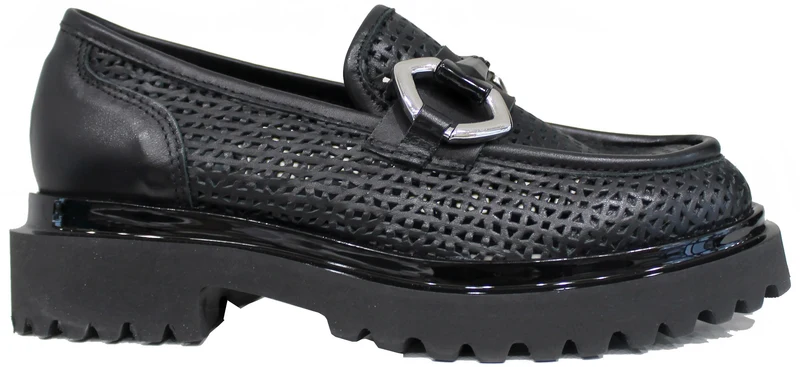 |MOCASSINO FORATO MORSETTO PELLE NERA|