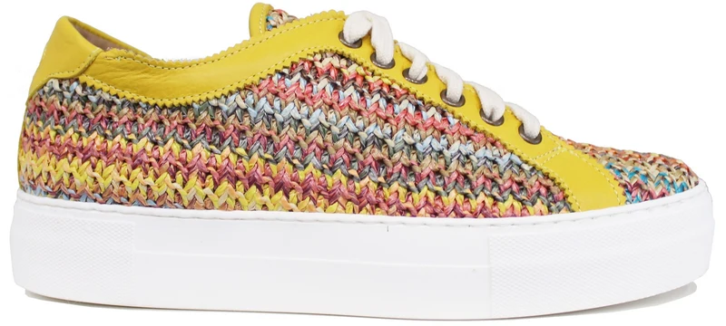 |SNEAKER DONNA IN RAFIA GIALLO MULTICOLOR|