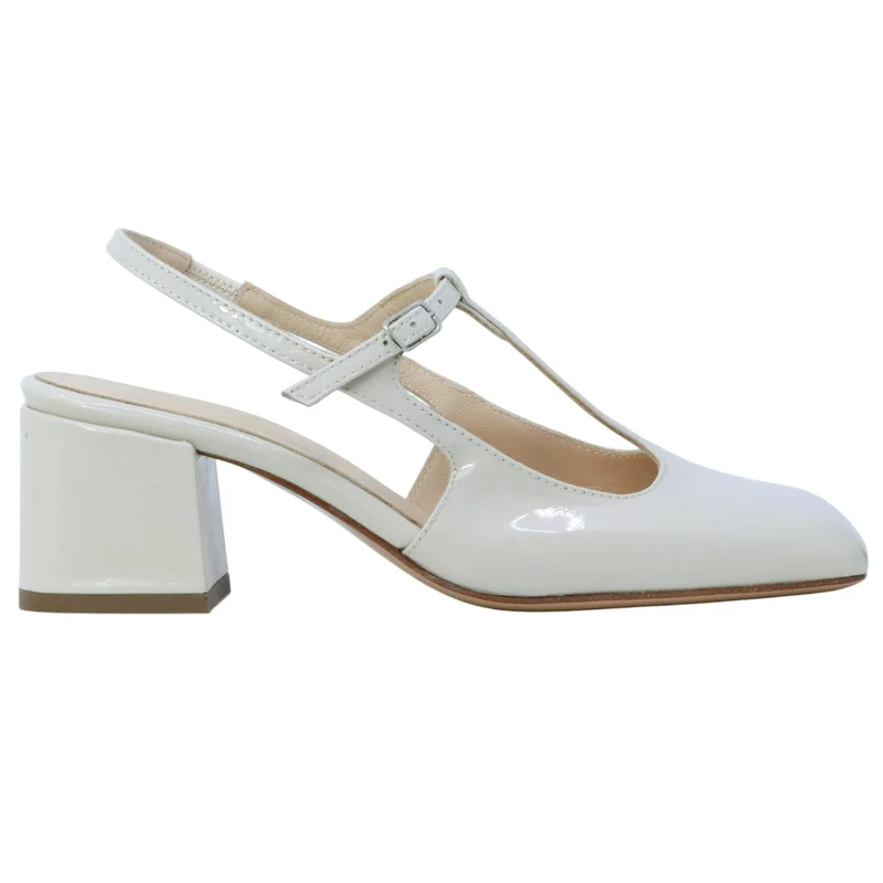 Slingback donna Anna F 1835 in pelle vernice bianca gesso