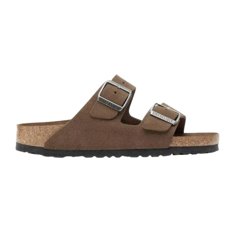 Birkenstock Arizona Soft Footbed Suede Leather Dark Tea Tonal sandalo unisex in camoscio testa di moro narrow fit
