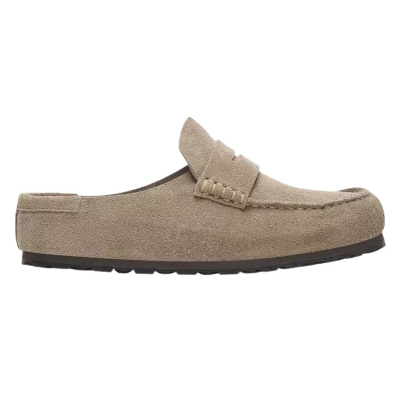 Birkenstock Naples Wrapped 1029710 sabot uomo donna in camoscio taupe stile mocassino narrow fit