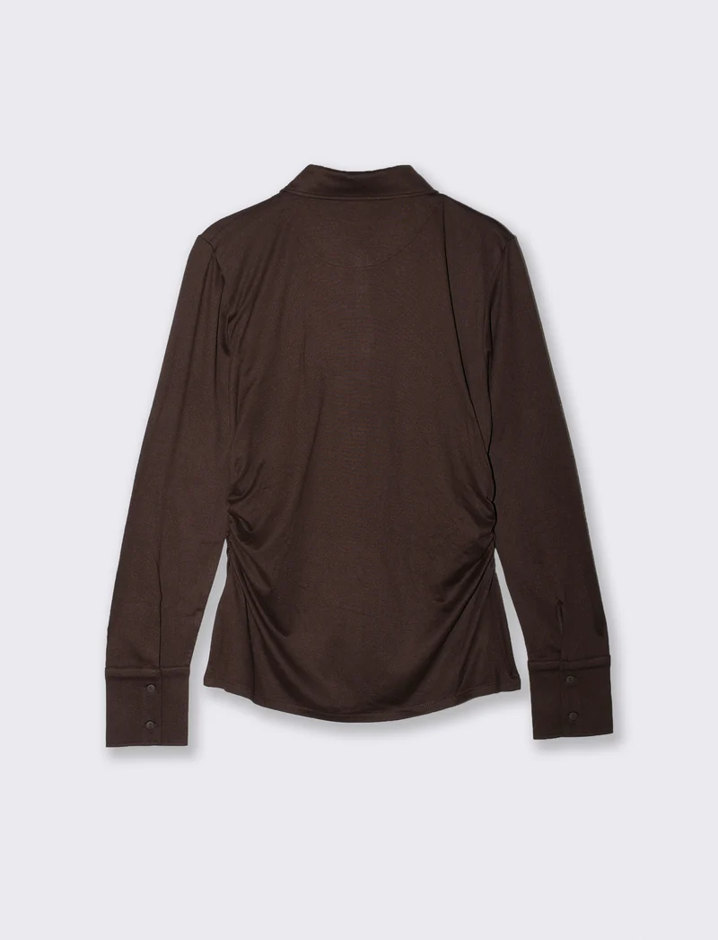 T-shirt arricciata a manica lunga - Nero