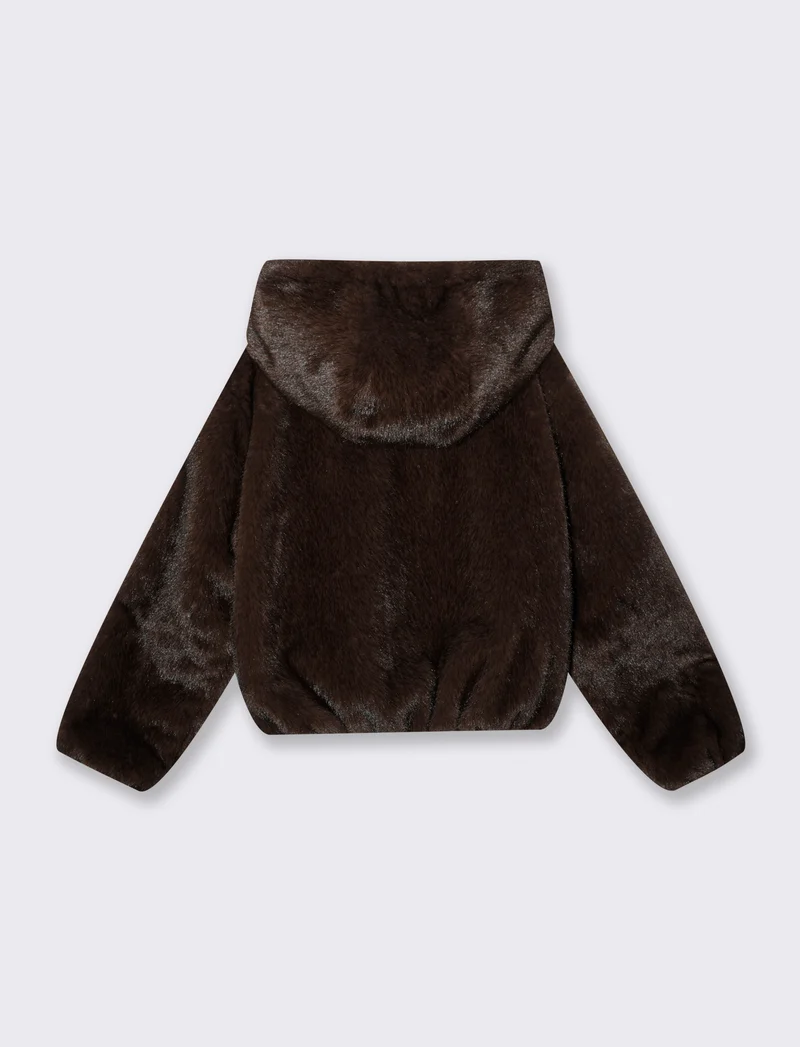 Bomber ecopelliccia con cappuccio e zip - Moro