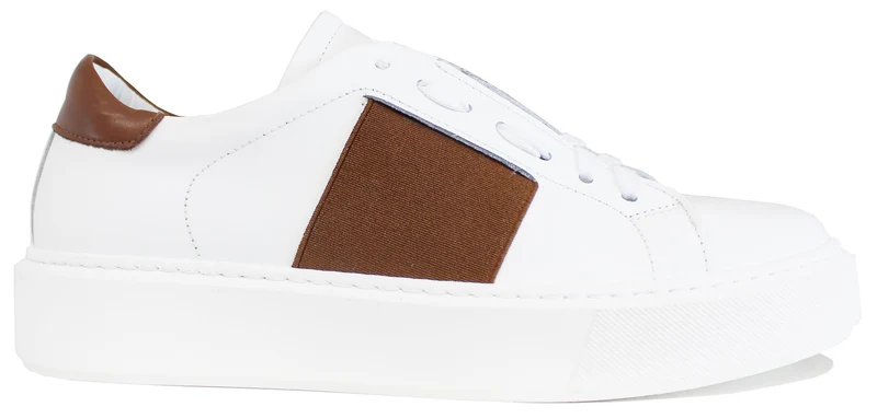 |SNEAKER UOMO ELASTICO PELLE BIANCO/CARAMELLO|