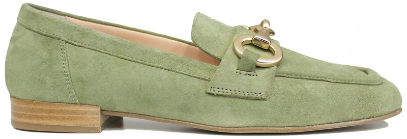 |MOCASSINO MORSETTO PUNTA QUADRATA CAMOSCIO VERDE|