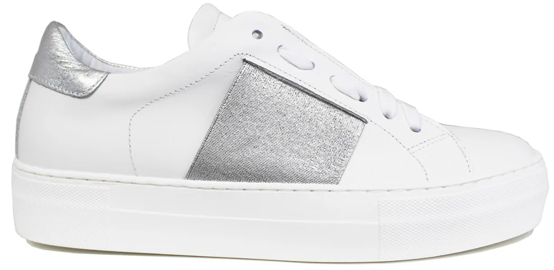 |SNEAKER DONNA ELASTICO PELLE BIANCA/ARGENTO|