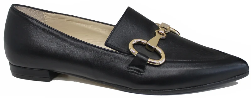 |MOCASSINO DONNA A PUNTA MORSETTO PELLE NERA|