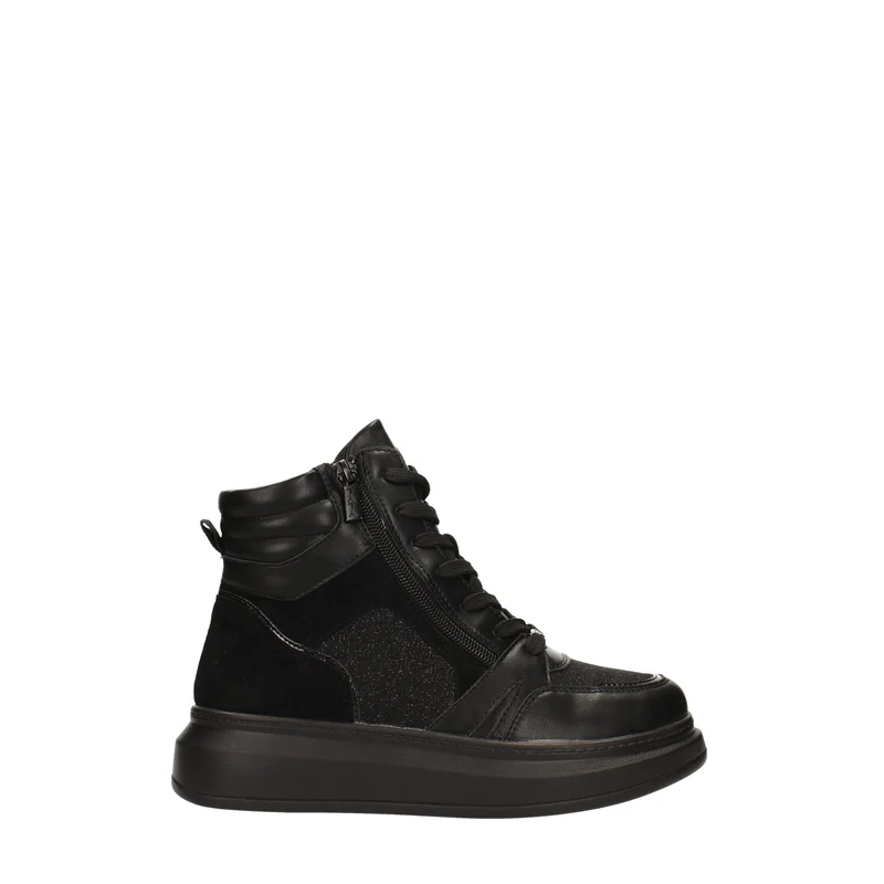 Sneakers total black alte con tessuto glitterato