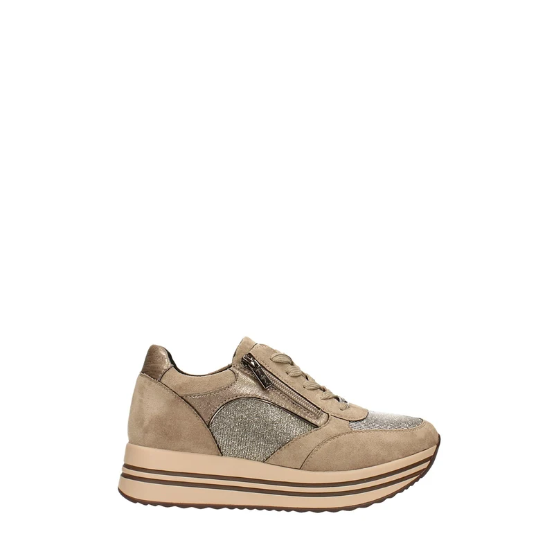 Sneakers khaki in microfibra con suola alta 4cm