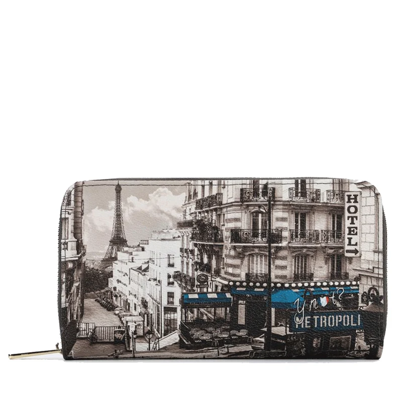 Portafoglio Donna Y NOT YES-361 Stampa Petrol Paris Chiusura Zip Around