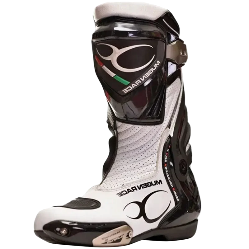 MUGENRACE Sphantom 3 Stivali Moto Sportivi Nero Bianco