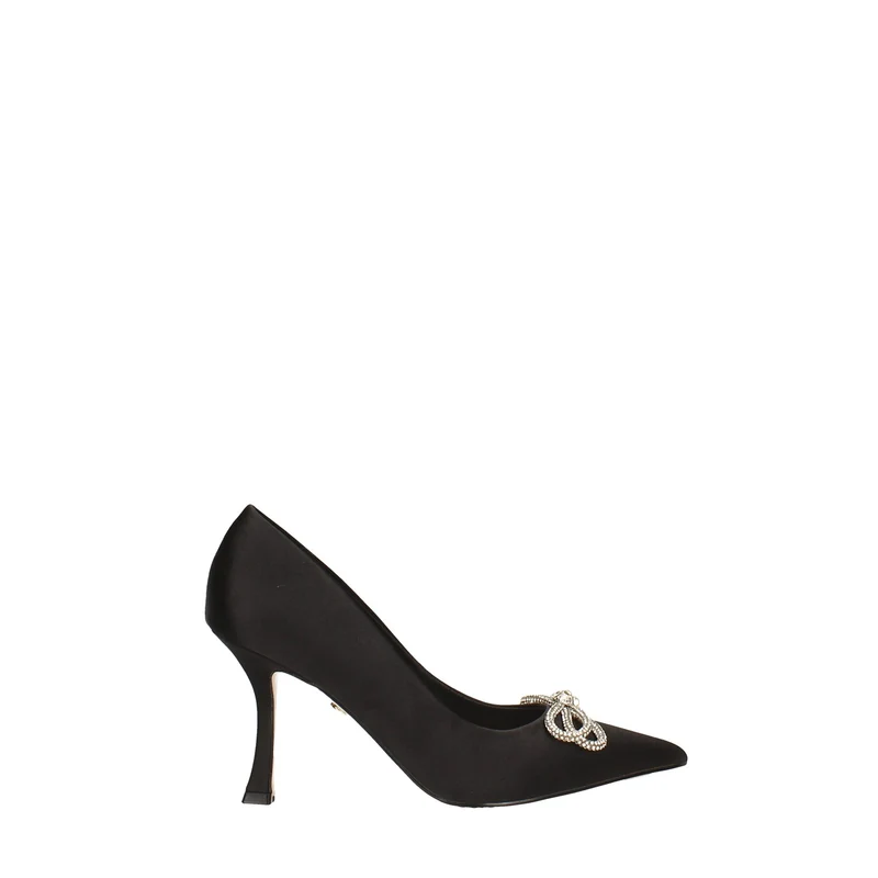 Décolleté in tessuto satin.. con fiocco tempestato di strass. Tacco alto 9cm