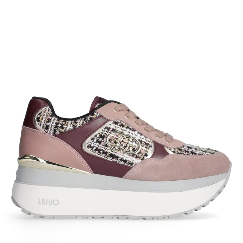 Sneakers Super Platform Donna LIU JO Maxi Wonder Plus 01 in Pelle Suede e Tessuto Rose e Cremisi
