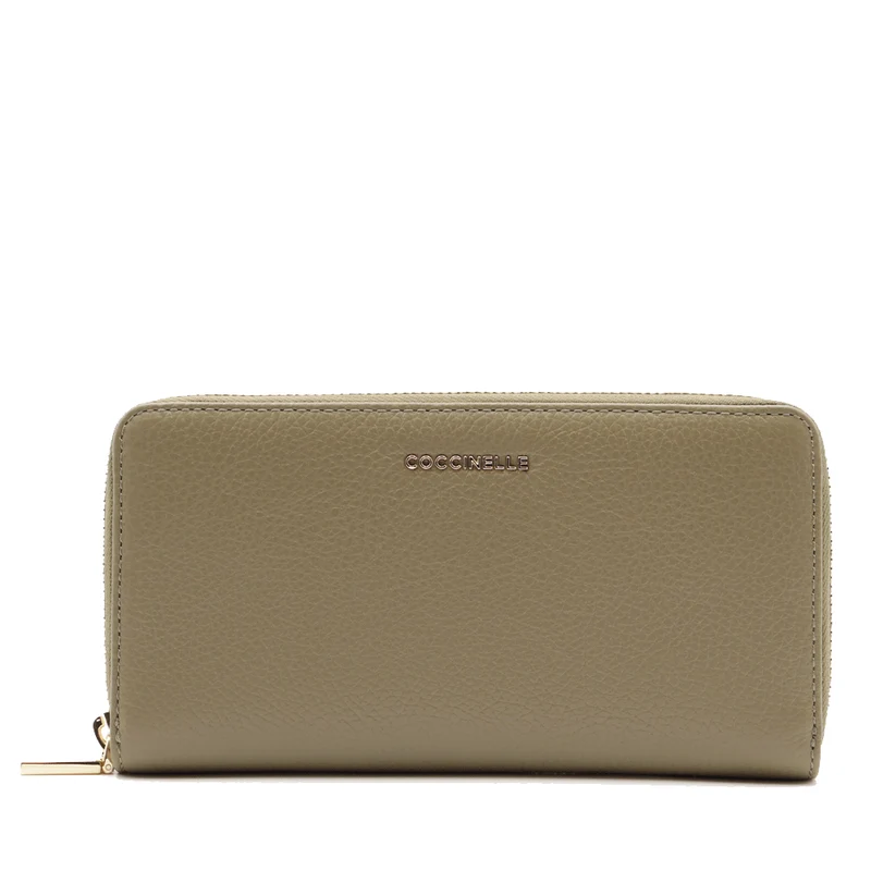 Portafoglio Donna COCCINELLE in Pelle Martellata Colore Laurel Green Linea Metallic Soft