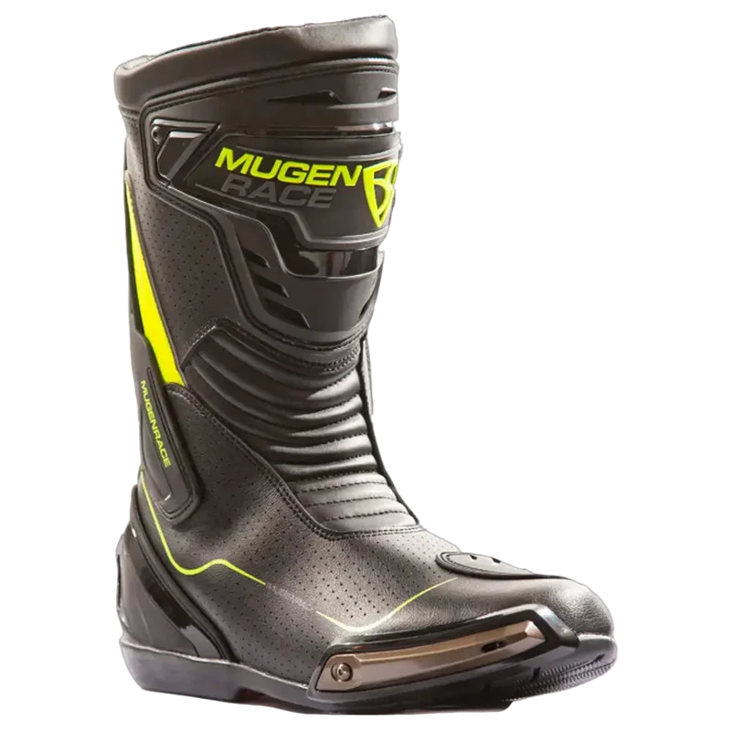 MUGENRACE BOT-MNR-2393 Bici Sportiva Velocità Stivali Nero Fluo Giallo