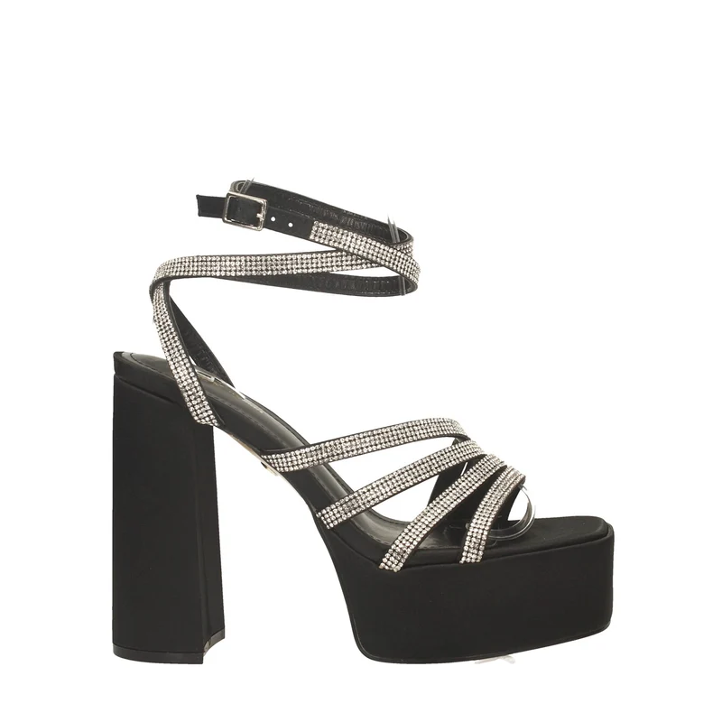 Sandali con plateau e listini ricoperti da strass. Tacco alto 12cm