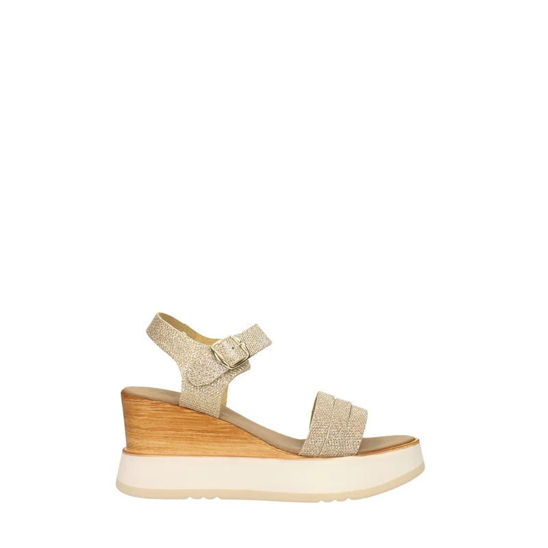 Sandali con zeppa in vera pelle. Made in Italy. Tacco alto 8cm