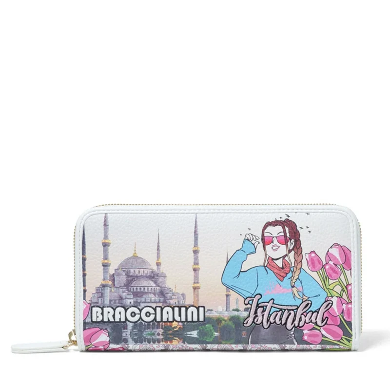 Portafoglio Donna Zip Around BRACCIALINI linea Cartoline stampa Istanbul