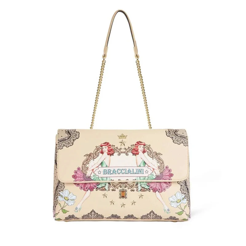 Borsa Donna a Spalla e Tracolla BRACCIALINI linea Britney Beige stampa Burlesque