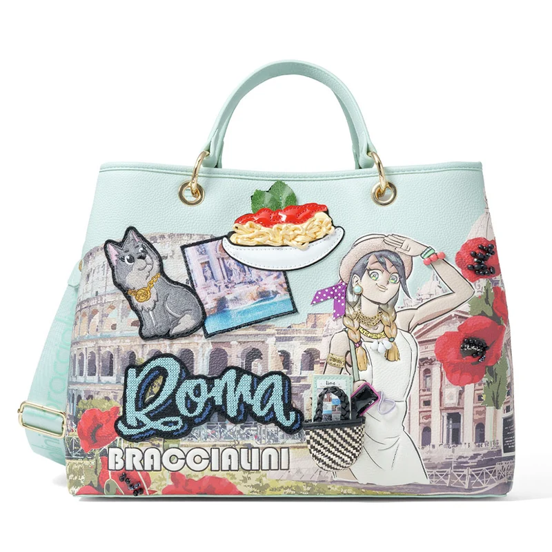 Borsa Donna a Mano Large BRACCIALINI linea Cartoline stampa Roma