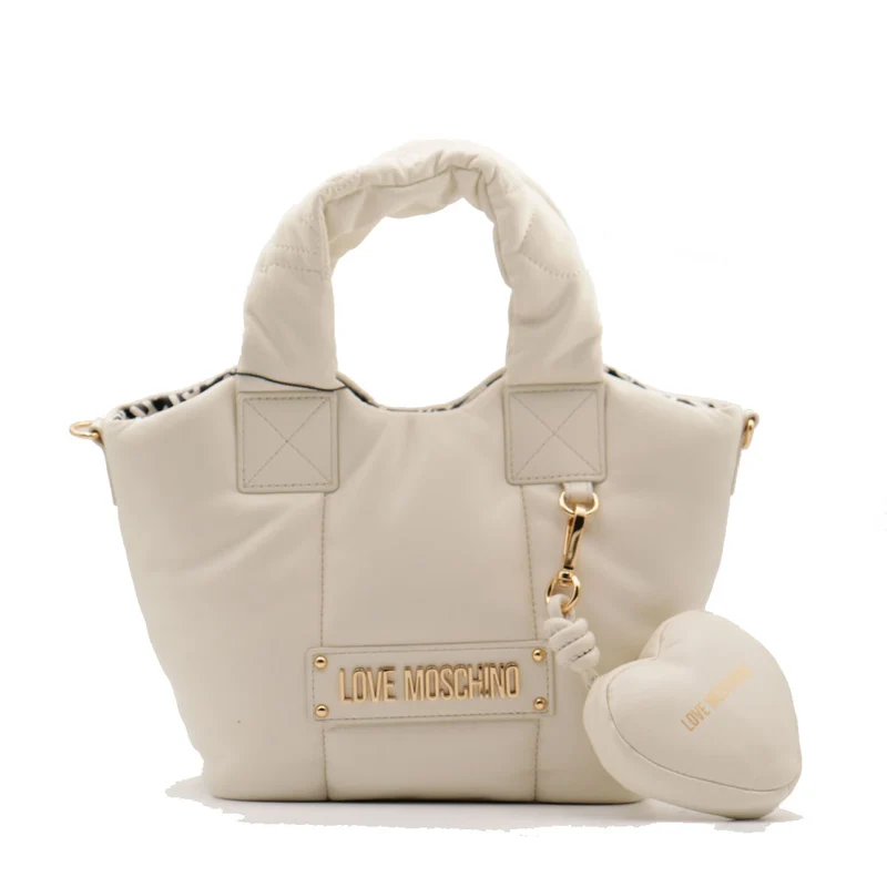 Borsa Donna a Mano LOVE MOSCHINO linea Puffy Logo Trapuntata Imbottita Avorio