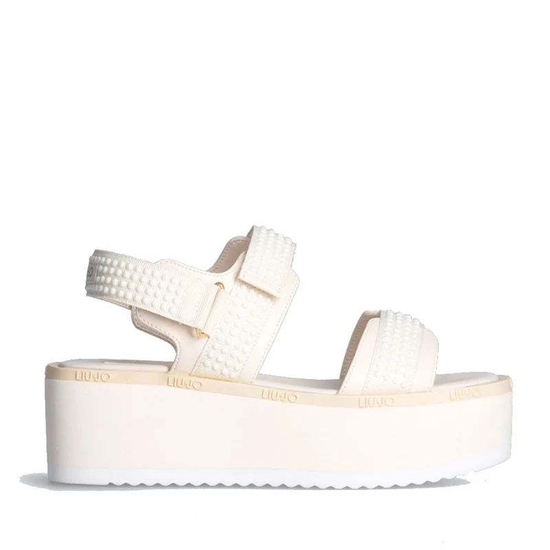Scarpe Donna LIU JO Aba 16 Sandali Platform in Gros Grain con Micro Perle color Burro