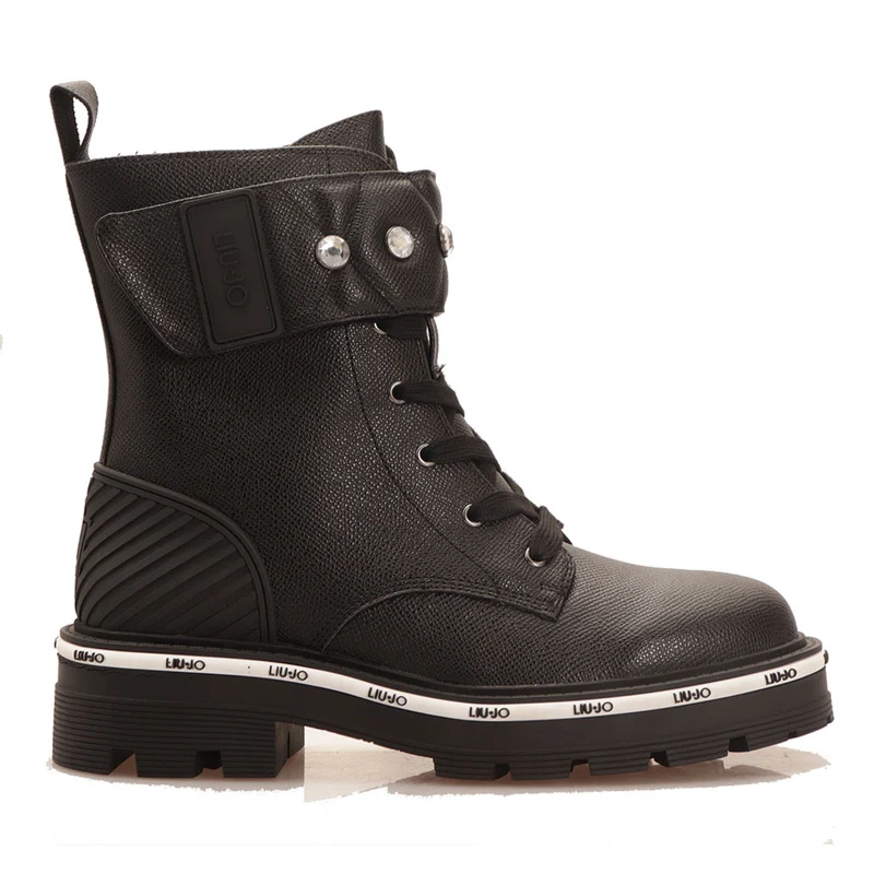 Scarpe Donna LIU JO Anfibi Tailor 222 stampa Saffiano Nera con Castoni Gioiello