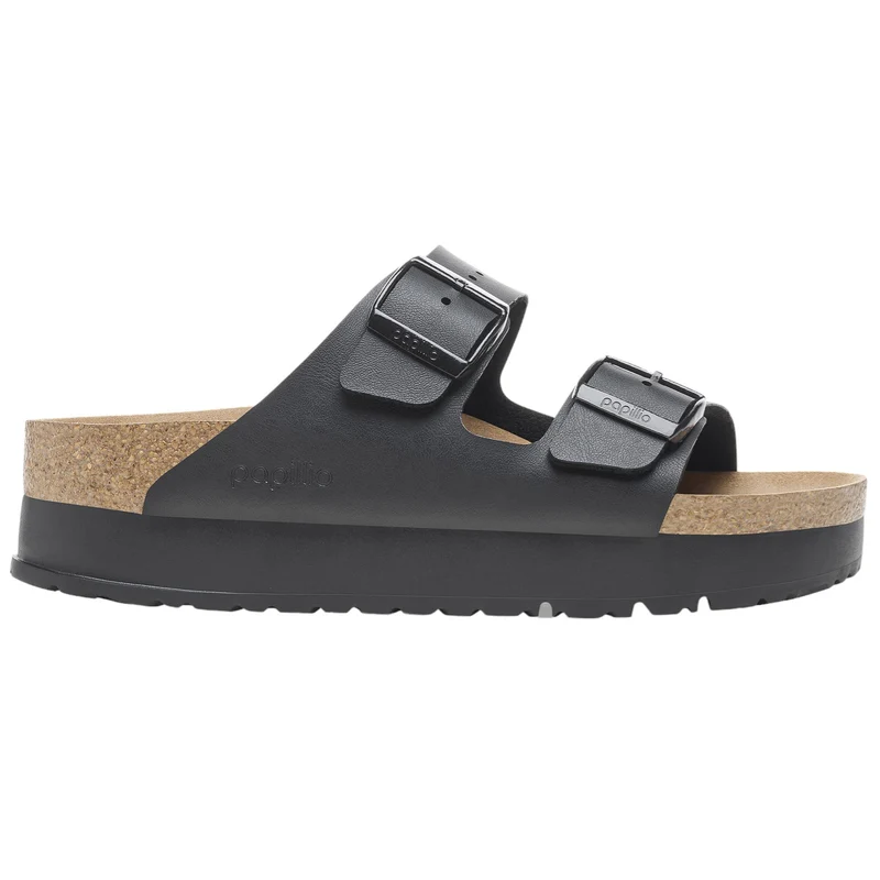 Birkenstock Arizona Papillo Flex Platform 1027395 sandalo donna doppia fibbia vegan nero platform