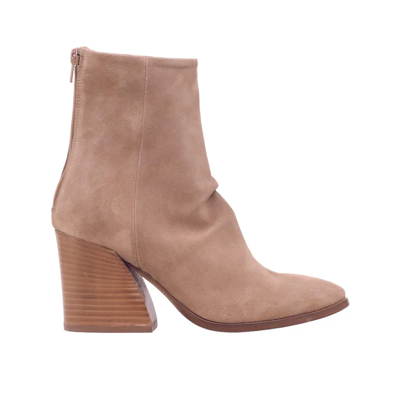 Curiosité 1636 stivaletto donna in camoscio beige con tacco texano