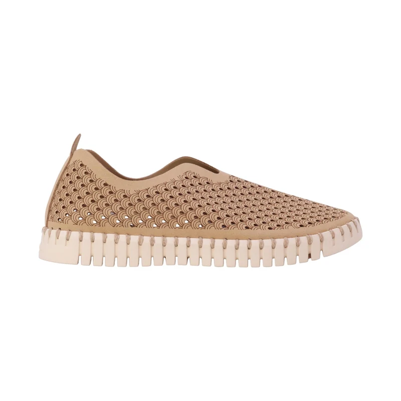 Ilse Jacobsen Tulip 3275 mocassino slip-on donna in microfibra riciclata color latte traforata
