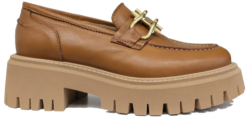 |MOCASSINO DONNA ACCESSORIATO ACS PELLE CUOIO|