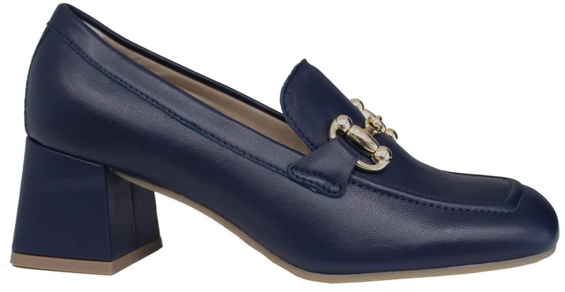 |MOCASSINO CON TACCO PUNTA QUADRATA PELLE BLU|