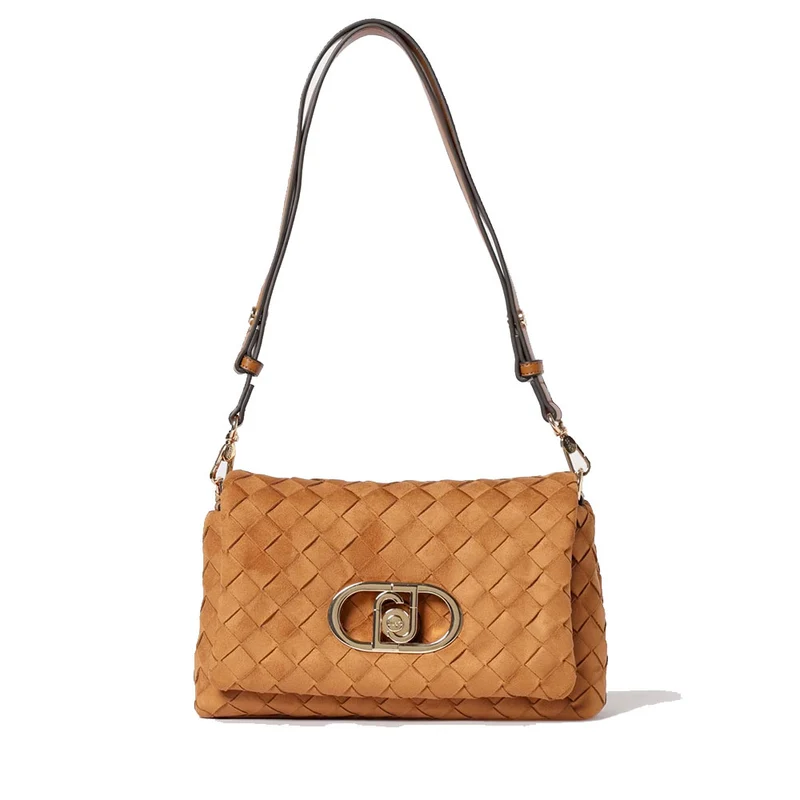 Borsa Donna Media a Spalla LIU JO linea La Puffy effetto Scamosciato Intrecciato Marrone