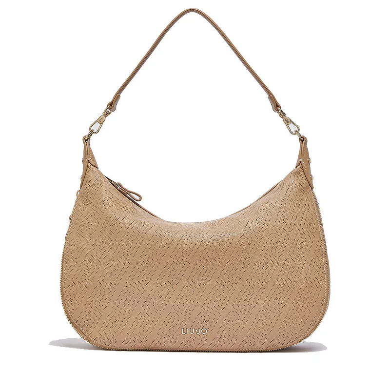Hobo Bag Large con Tracolla LIU JO color Cammello con Logo Laserato Monogram