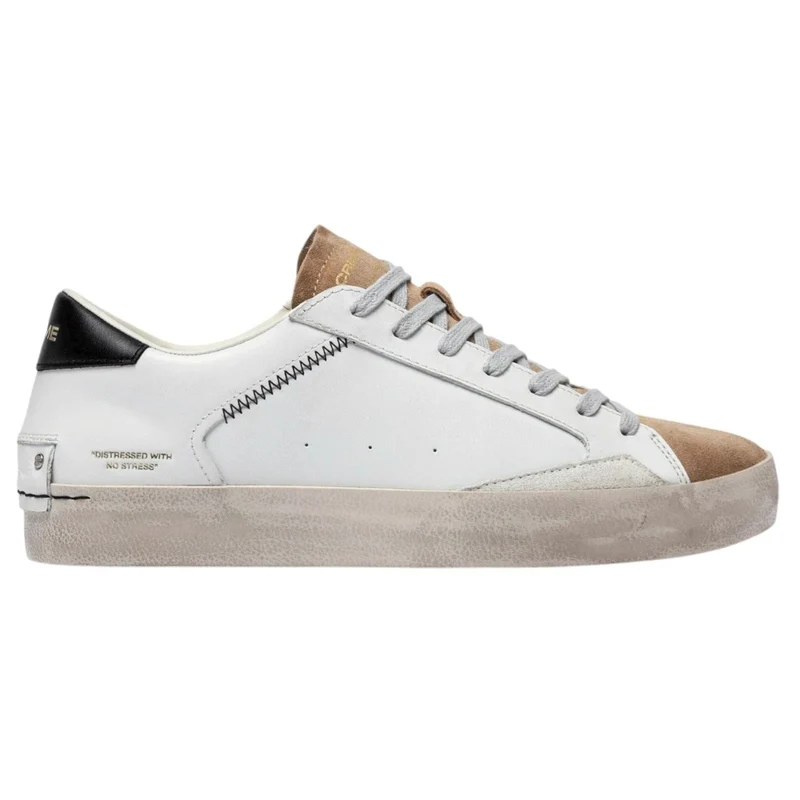 Crime London Distressed 14009 sneaker uomo in pelle bianca con talloncino nero casual vintage