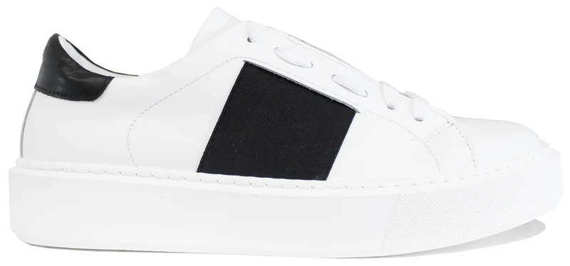 |SNEAKER UOMO ELASTICO PELLE BIANCO NERO|