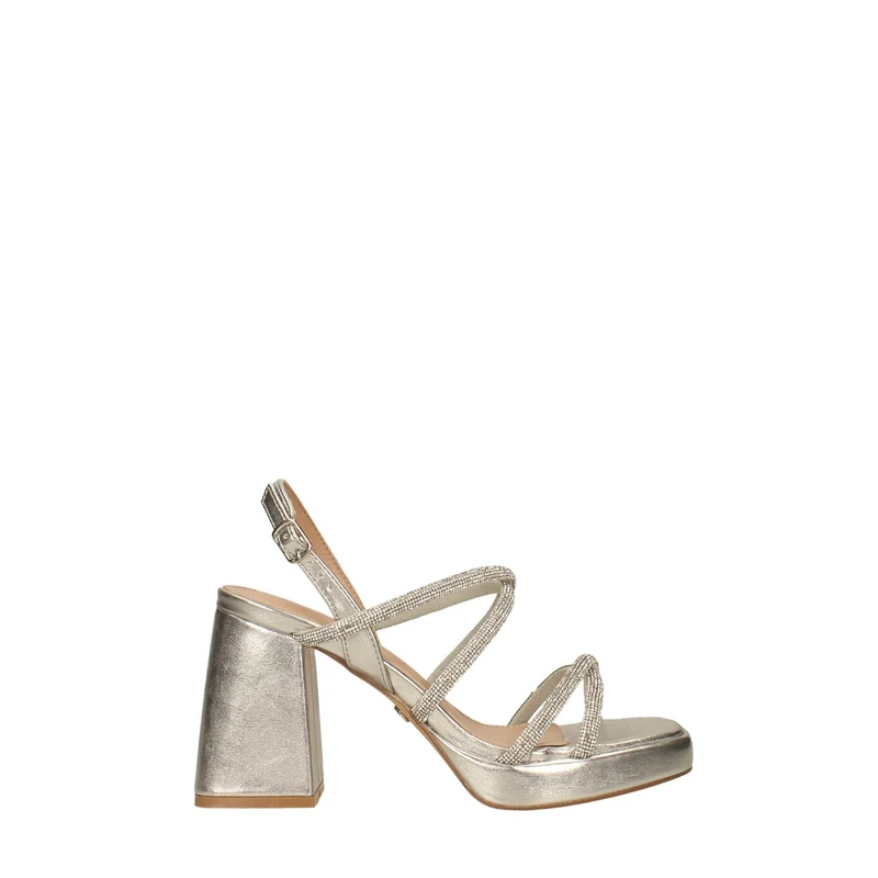 Sandali con punta quadrata e listini con strass. Tacco alto 10cm