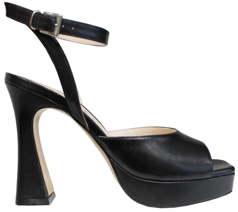 |SANDALO DONNA PLATEAU PELLE NERA|