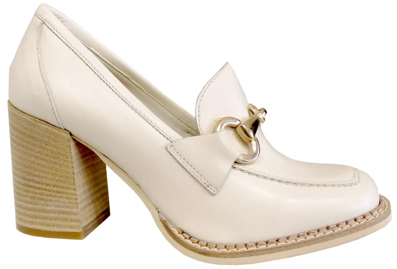 |MOCASSINO DONNA CON TACCO ACS PELLE CREMA|