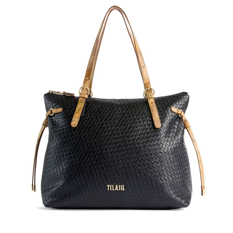 Shopping Bag Donna 1A Classe Alviero Martini linea Golden Dune effetto Intrecciato Nera LE42