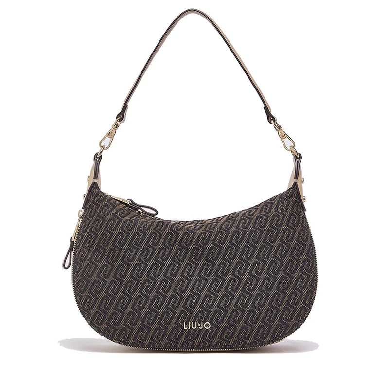 Hobo Bag Media con Tracolla LIU JO in Tessuto Jacquard Testa di Moro con Logo All Over