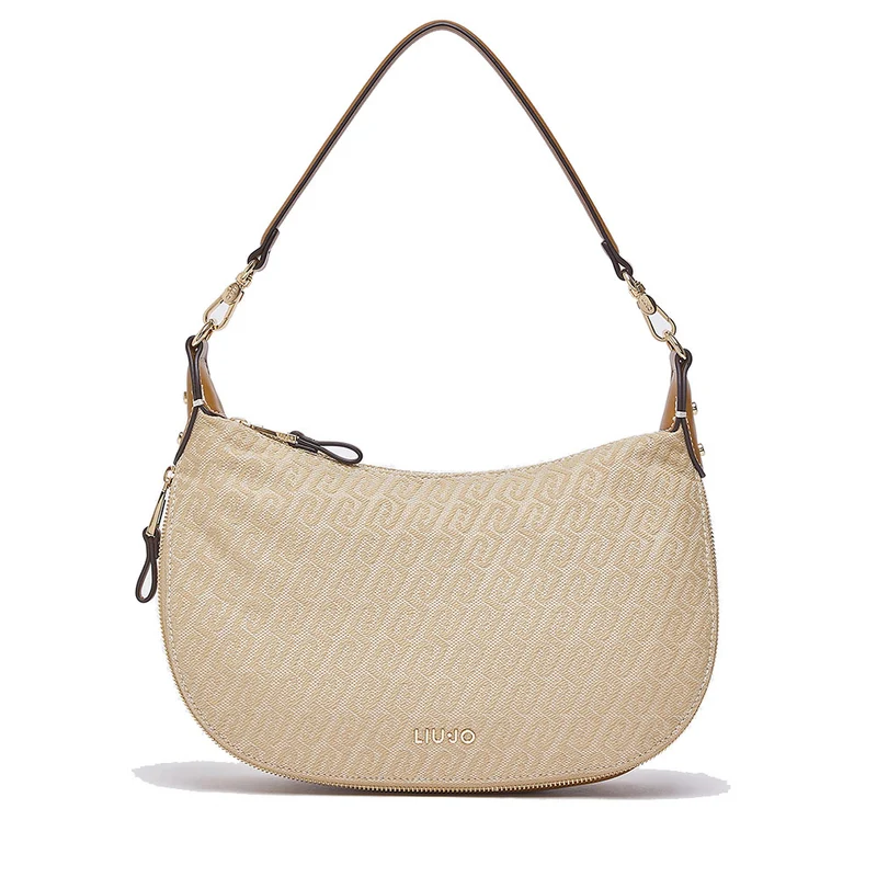 Hobo Bag Media con Tracolla LIU JO in Tessuto Jacquard Beige con Logo All Over